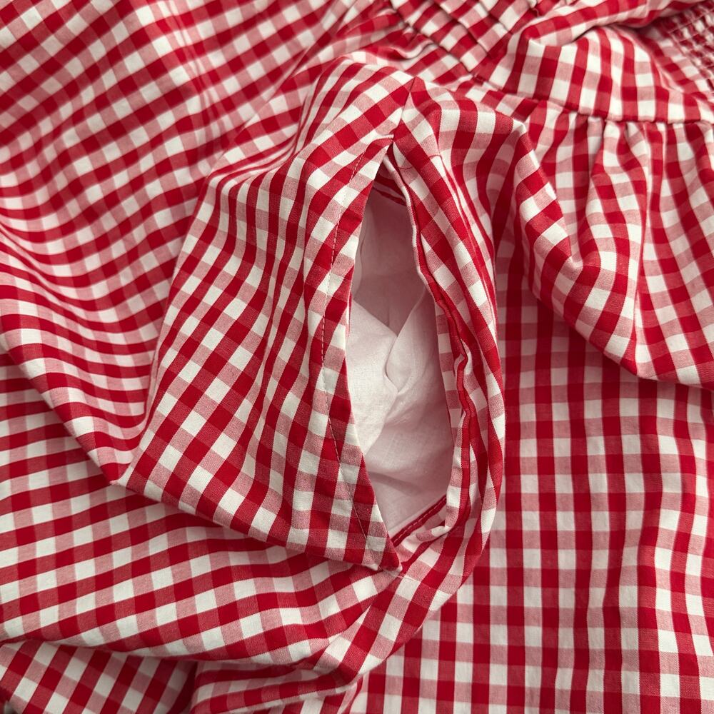 ABERCROMBIE & FITCH | Red White Gingham Smocked Puff Sleeve Babydoll Dress | XLP - Picture 10 of 10